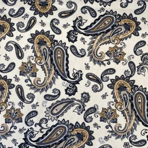 100% Cotton Poplin  - Paisley - Ivory/Black - Sold by Half Metre