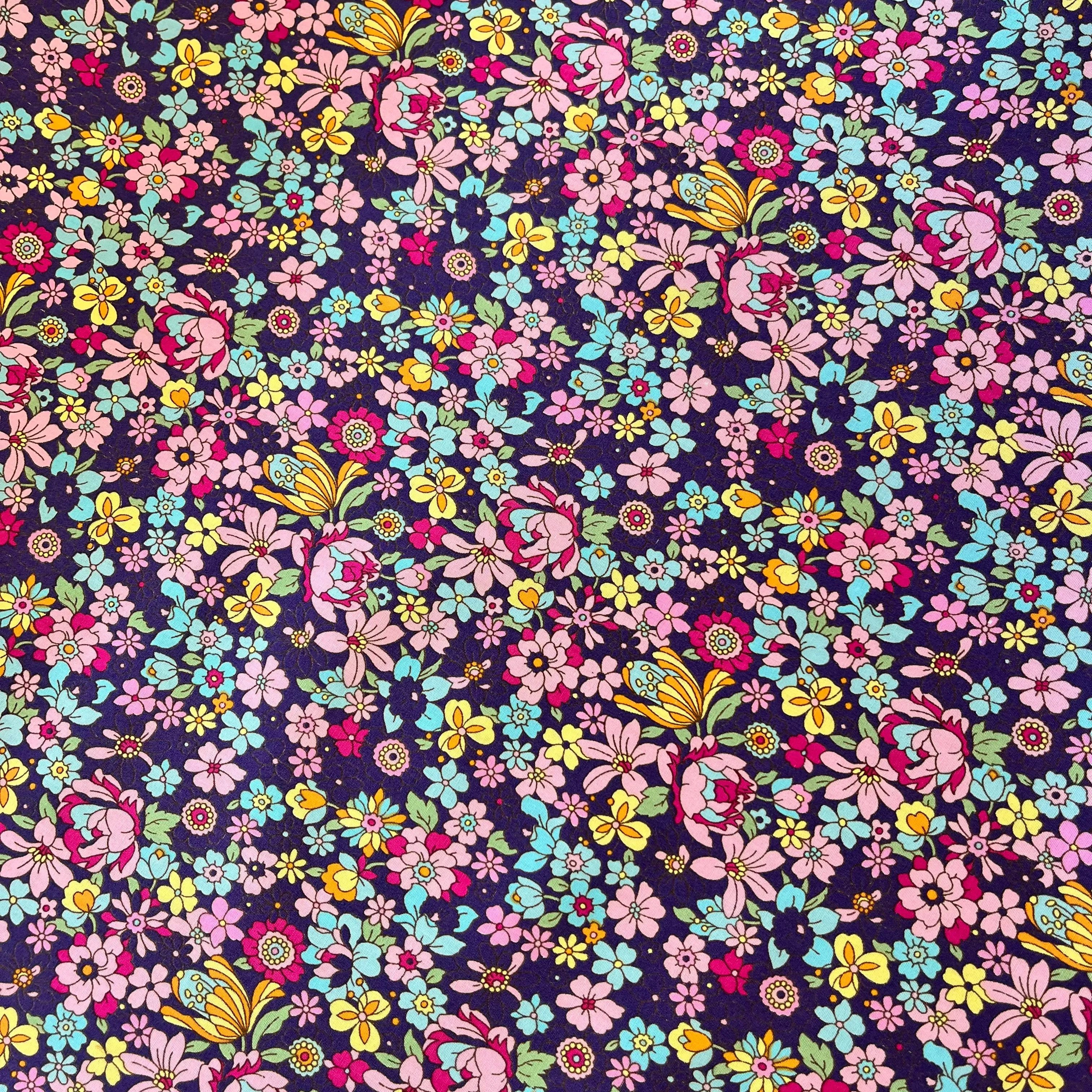 100% Cotton Poplin  - Passion Floral - Purple -Sold by Half Metre