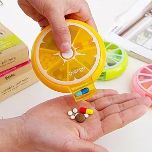 12609 Pill Box Medicine Dispenser 7-Day Week Weekly Whee Cute Portable fruit style 7 grid seal rotation Pill Organizer Medicine Box (1 Pc)