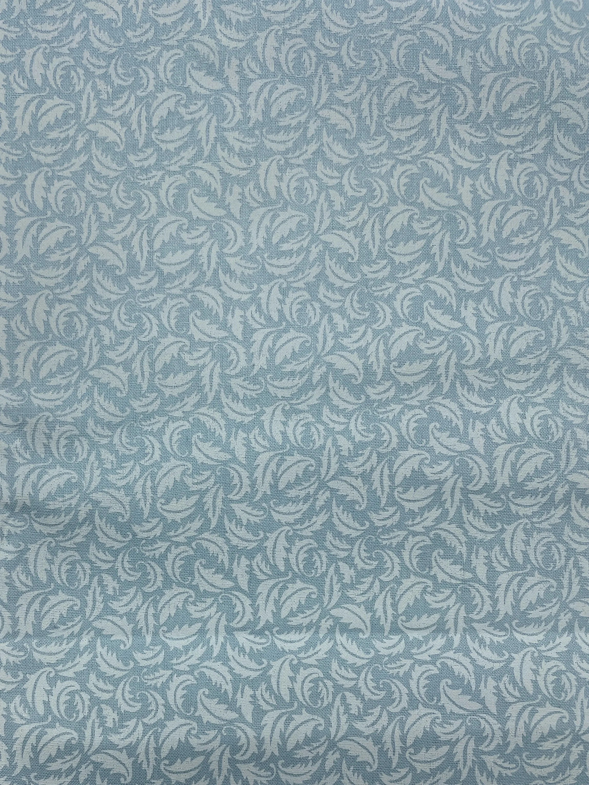 2 1/8 YD Quilting Cotton - Light Blue Printed with White Leaves