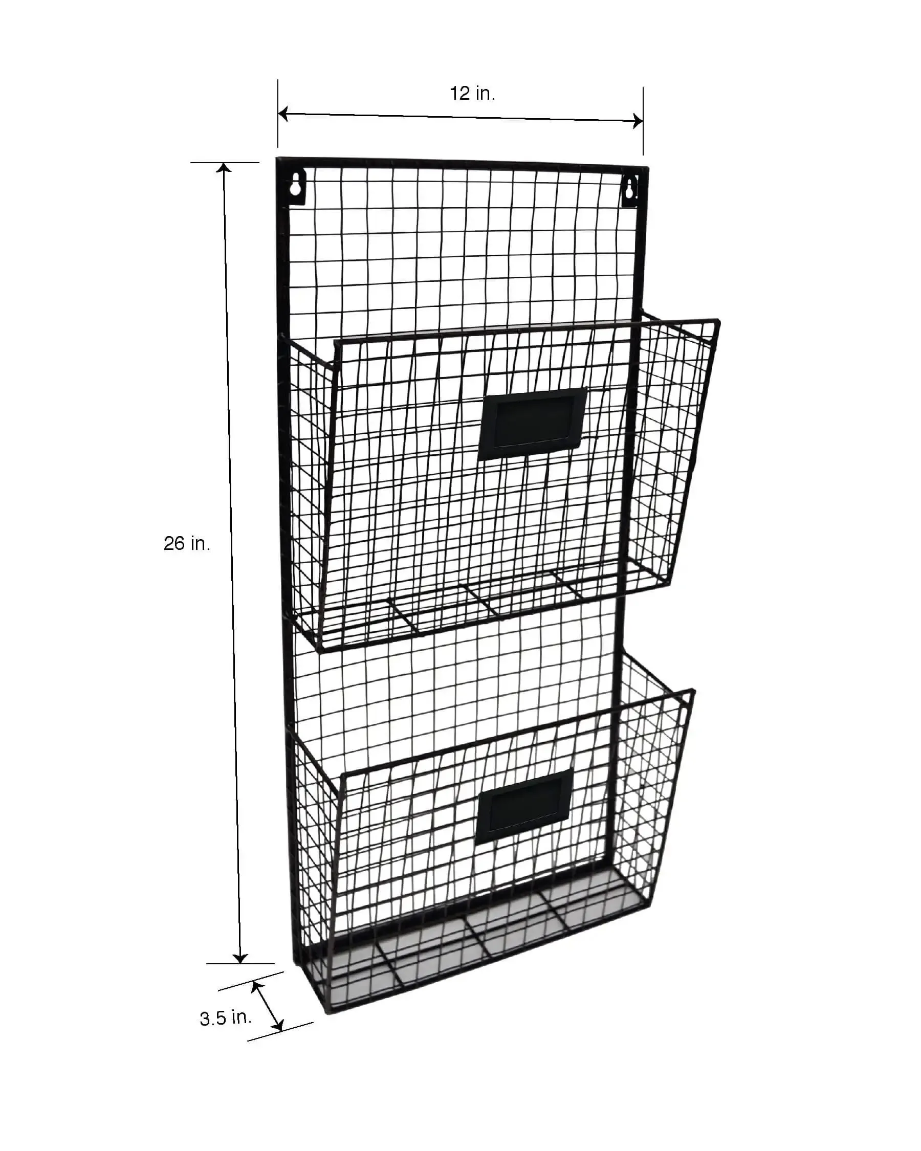 2-Tier Black Wired Wall File Organizer with Label Holders