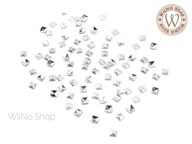 3mm Silver Textured Square Metal Studs - 25 pcs