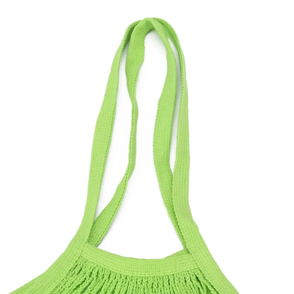 5 pc Portable Cotton Mesh Grocery Bags, Reusable Net Shopping Handbag, Green, 58.05cm, Bag: 35x38x1.8cm.