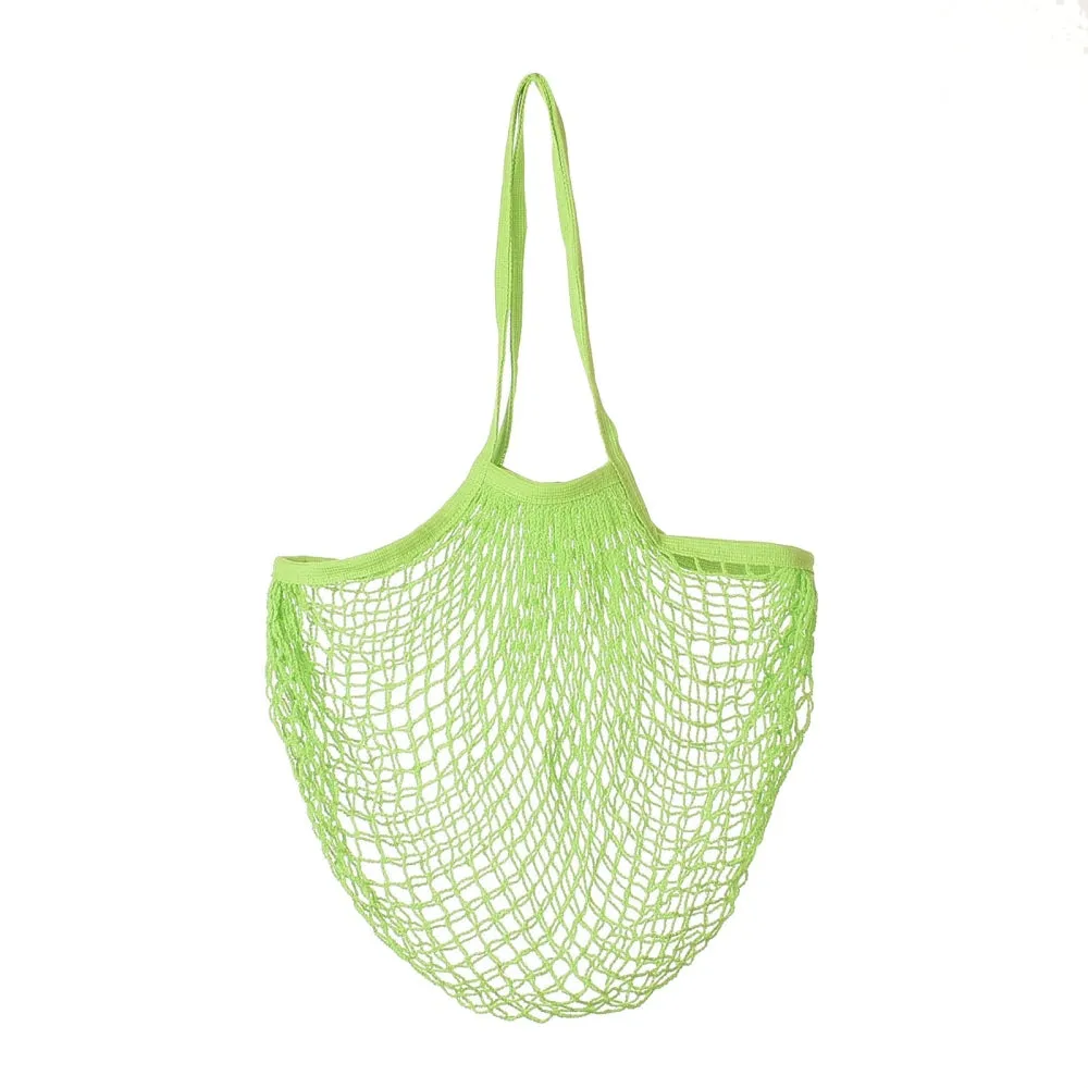 5 pc Portable Cotton Mesh Grocery Bags, Reusable Net Shopping Handbag, Green, 58.05cm, Bag: 35x38x1.8cm.