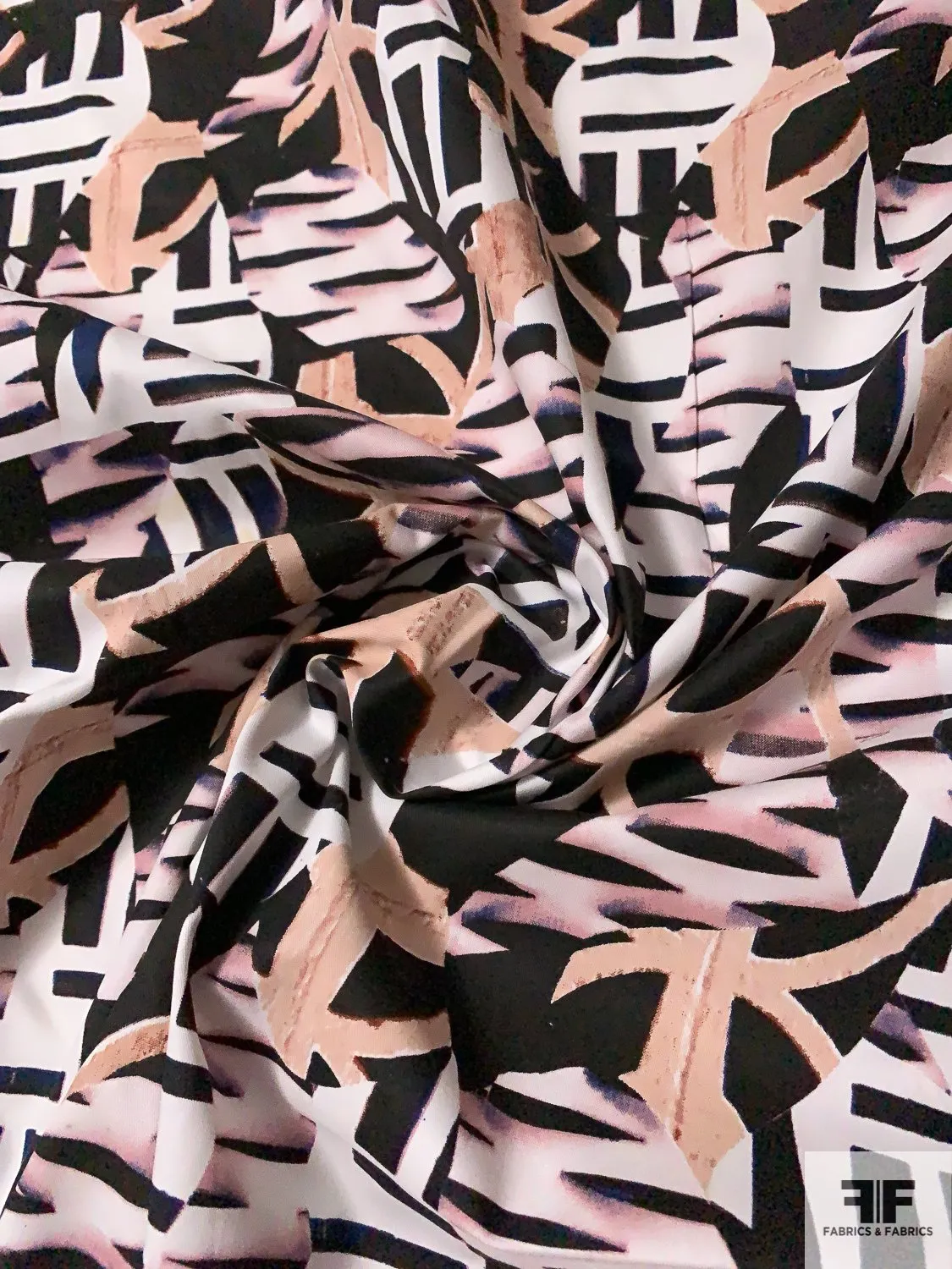 Abstract Collage Printed Cotton Poplin - Black / Blush / White / Pink / Purple