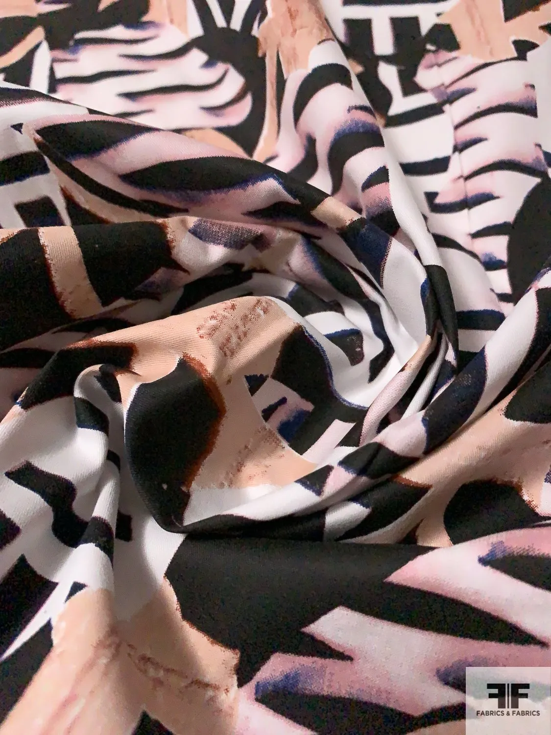 Abstract Collage Printed Cotton Poplin - Black / Blush / White / Pink / Purple