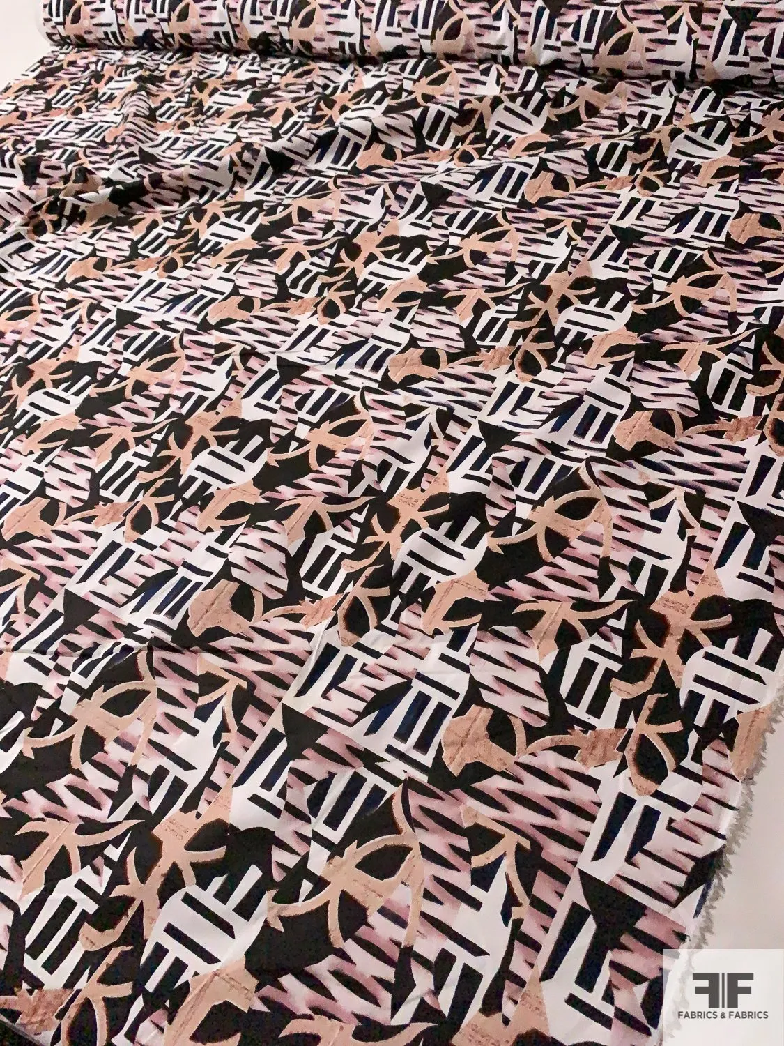 Abstract Collage Printed Cotton Poplin - Black / Blush / White / Pink / Purple