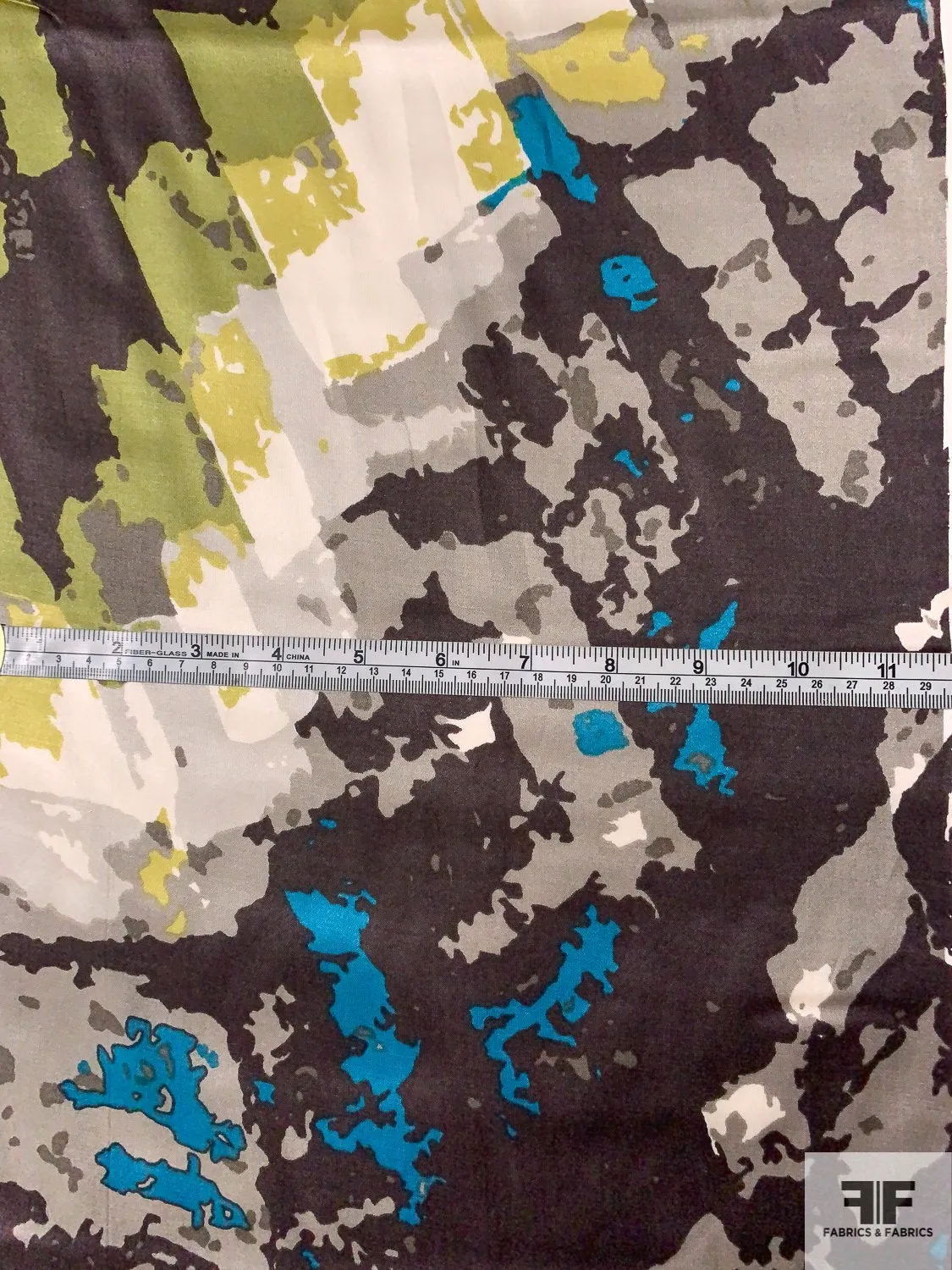 Abstract Printed Cotton and Silk Sateen Voile - Brown / Teal / Lime / Off-White