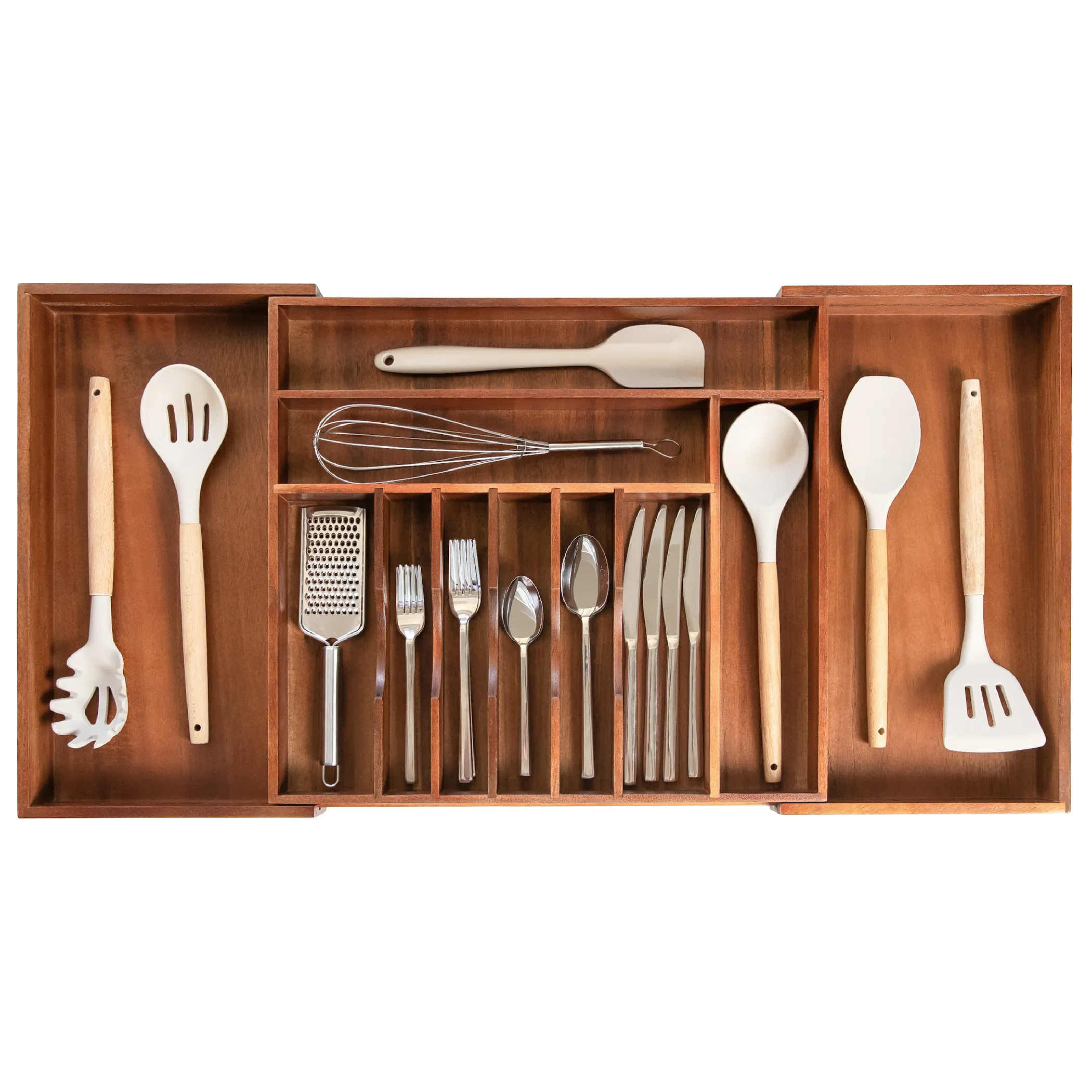 Acacia Drawer Organizer for Silverware & Utensils (Expands 18.5-33in)