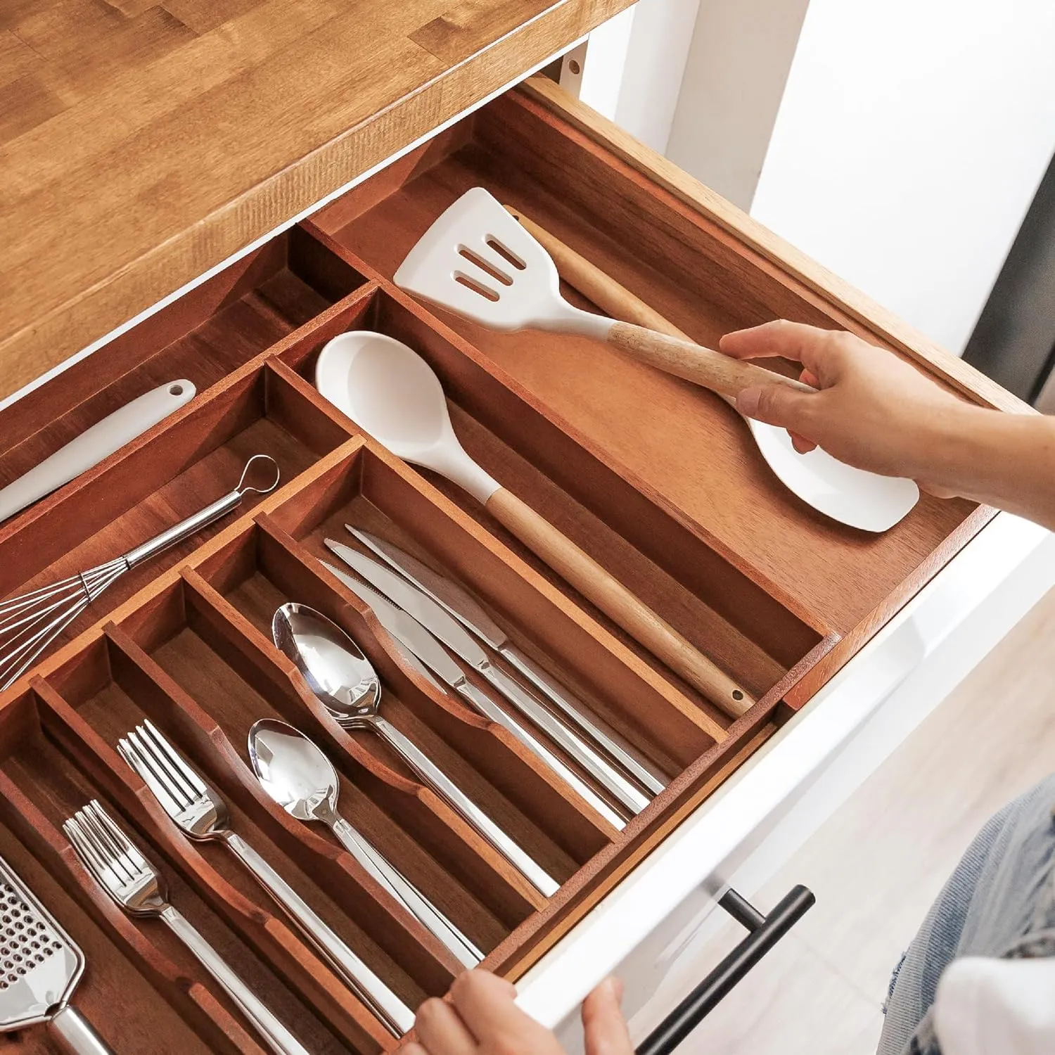 Acacia Drawer Organizer for Silverware & Utensils (Expands 18.5-33in)