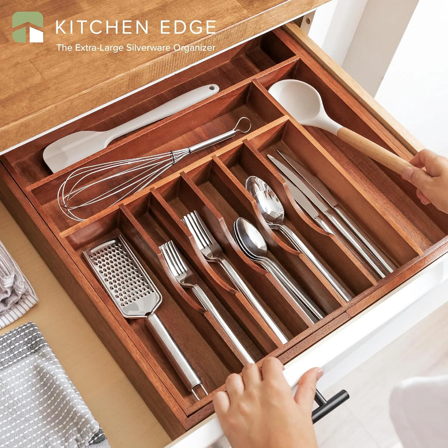 Acacia Drawer Organizer for Silverware & Utensils (Expands 18.5-33in)