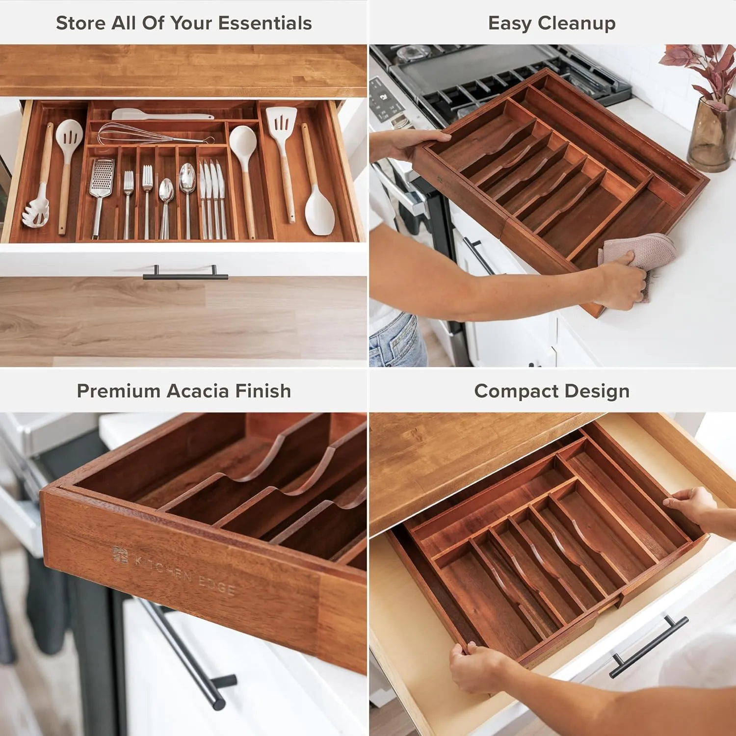 Acacia Drawer Organizer for Silverware & Utensils (Expands 18.5-33in)