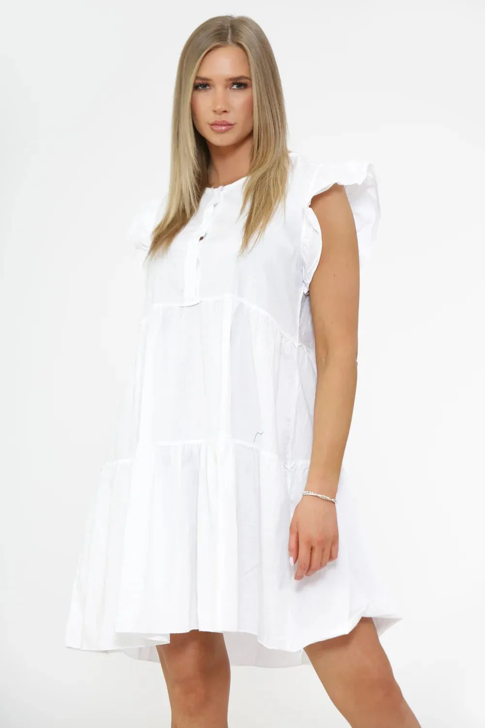 Anais Button Detailed Frill Dress