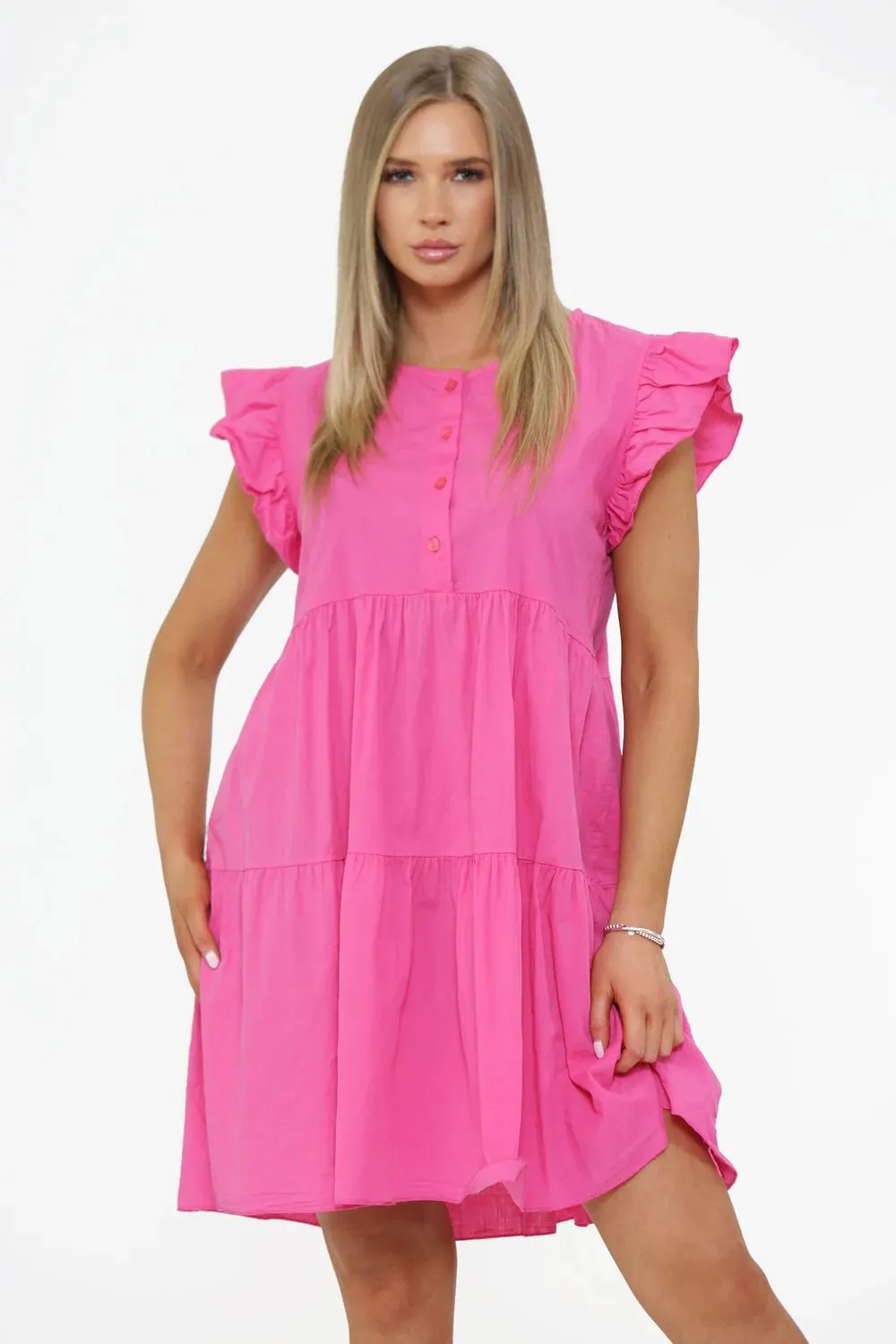 Anais Button Detailed Frill Dress