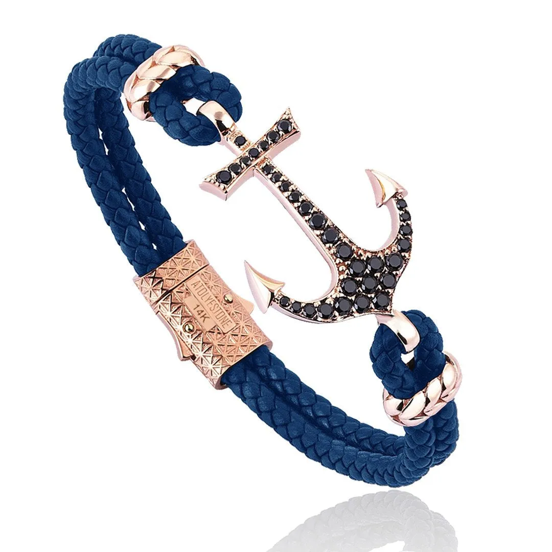 Anchor Leather Bracelet -Solid Rose Gold