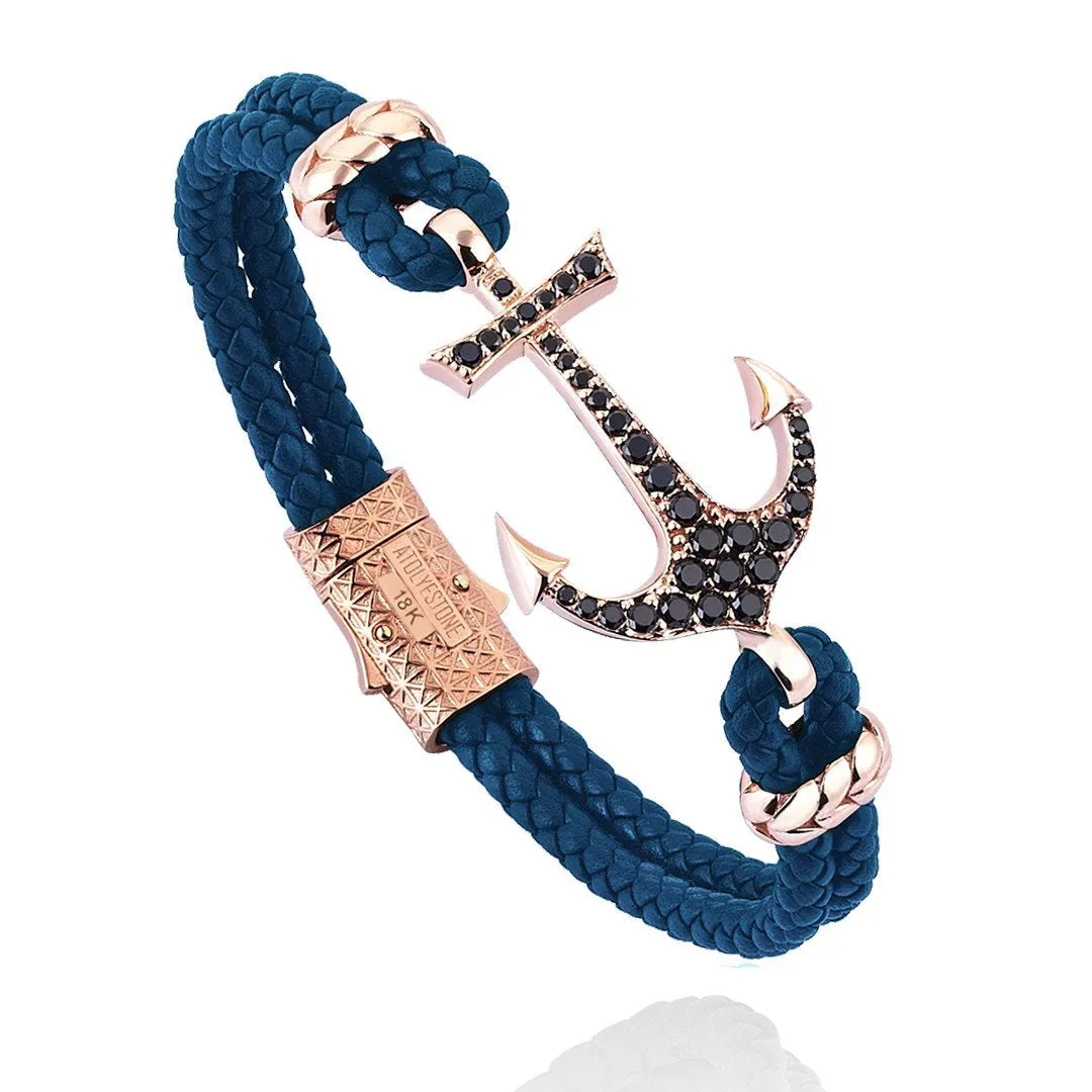 Anchor Leather Bracelet -Solid Rose Gold