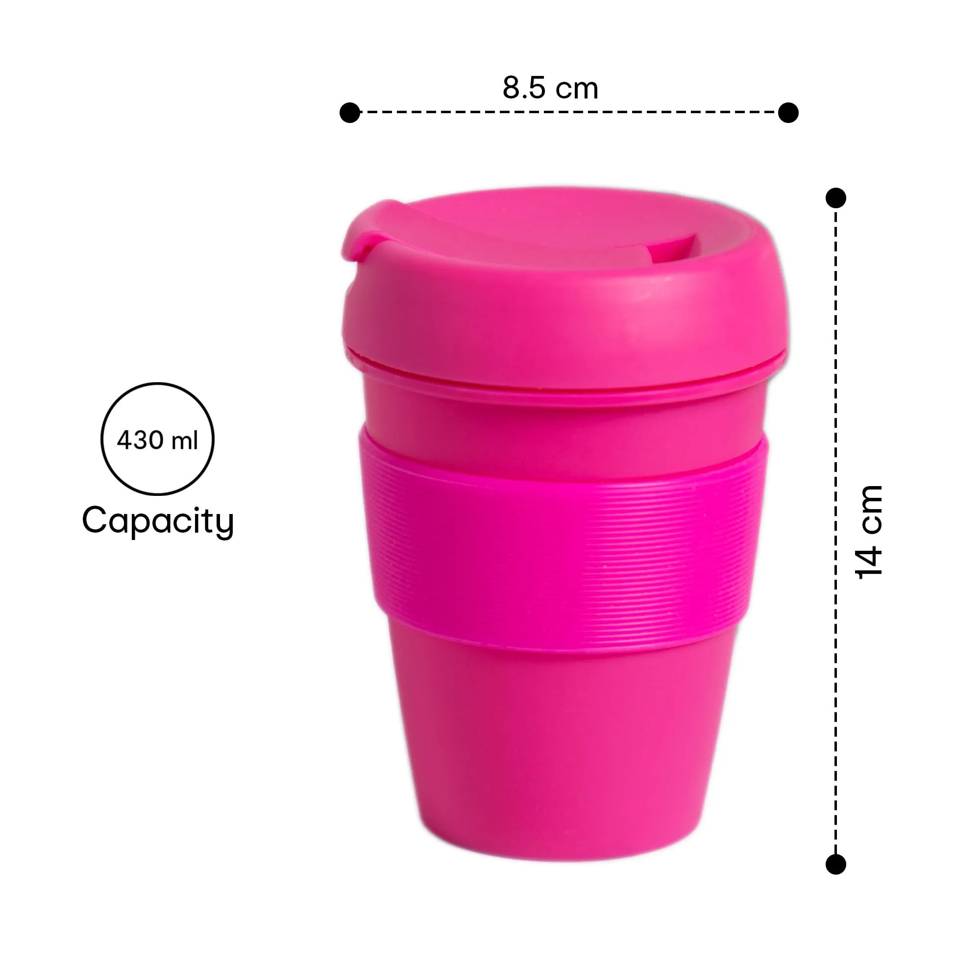 Anko 430ml Reusable Travel Cup |Beverage Sipper | Leak-Proof and Reusable | BPA Free | Ideal for Home, Office, Kitchen, Gifting, Traveling| Dishwasher and Microwave Safe| Fluro Pink | Set of 2