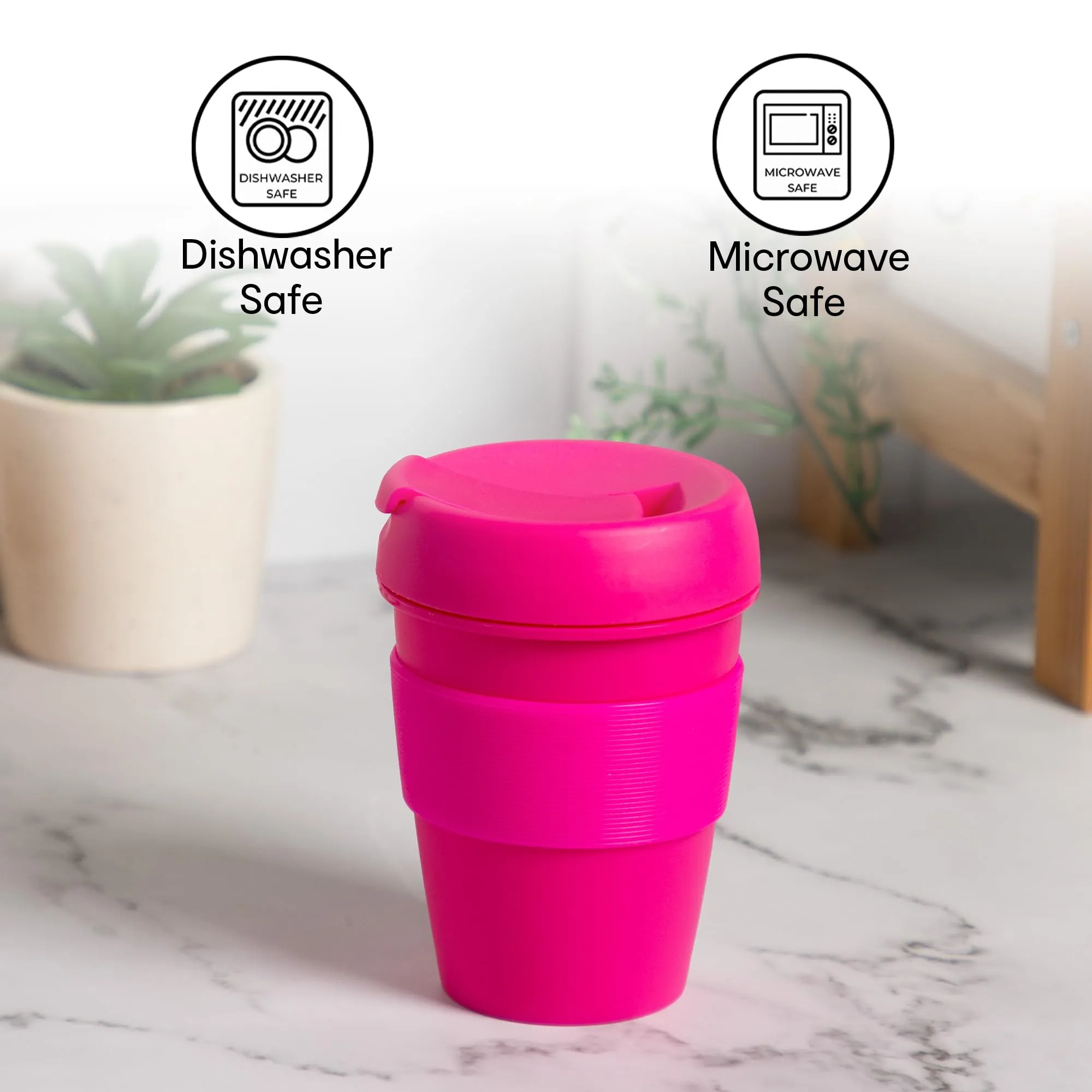 Anko 430ml Reusable Travel Cup |Beverage Sipper | Leak-Proof and Reusable | BPA Free | Ideal for Home, Office, Kitchen, Gifting, Traveling| Dishwasher and Microwave Safe| Fluro Pink | Set of 2