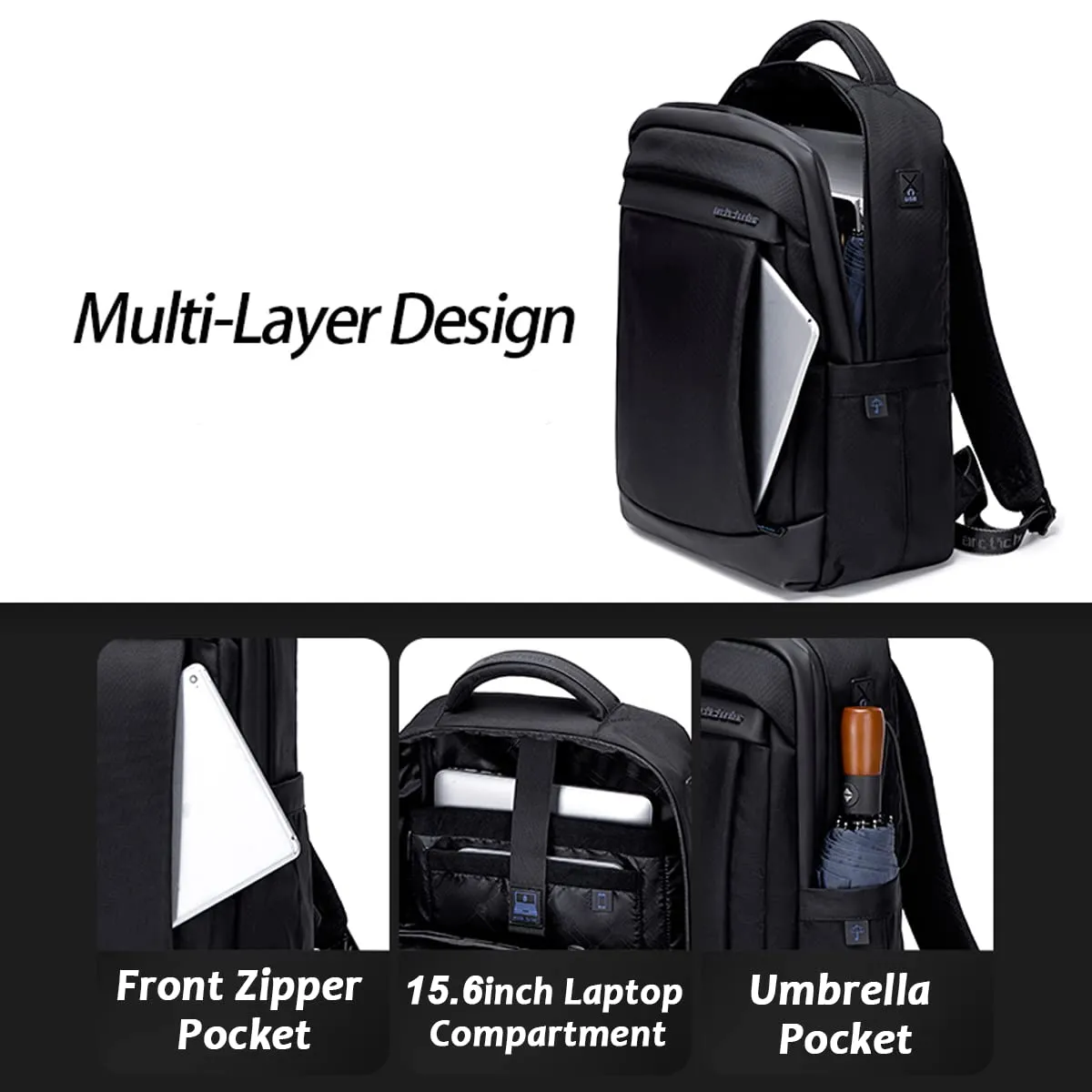 Arctic Hunter Slim Backpack Business Anti-Theft Laptop Bag for Men Lightweight Padded Backpack for 15.6-inch Laptop (AH-B00478 Laptop Bag-Black)