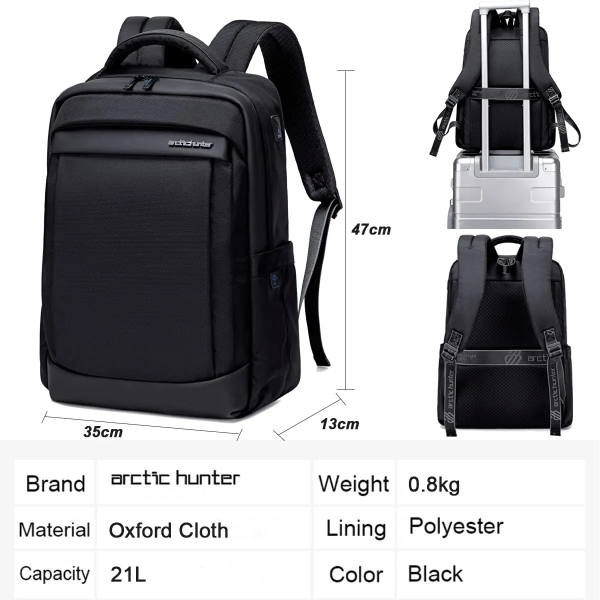 Arctic Hunter Slim Backpack Business Anti-Theft Laptop Bag for Men Lightweight Padded Backpack for 15.6-inch Laptop (AH-B00478 Laptop Bag-Black)