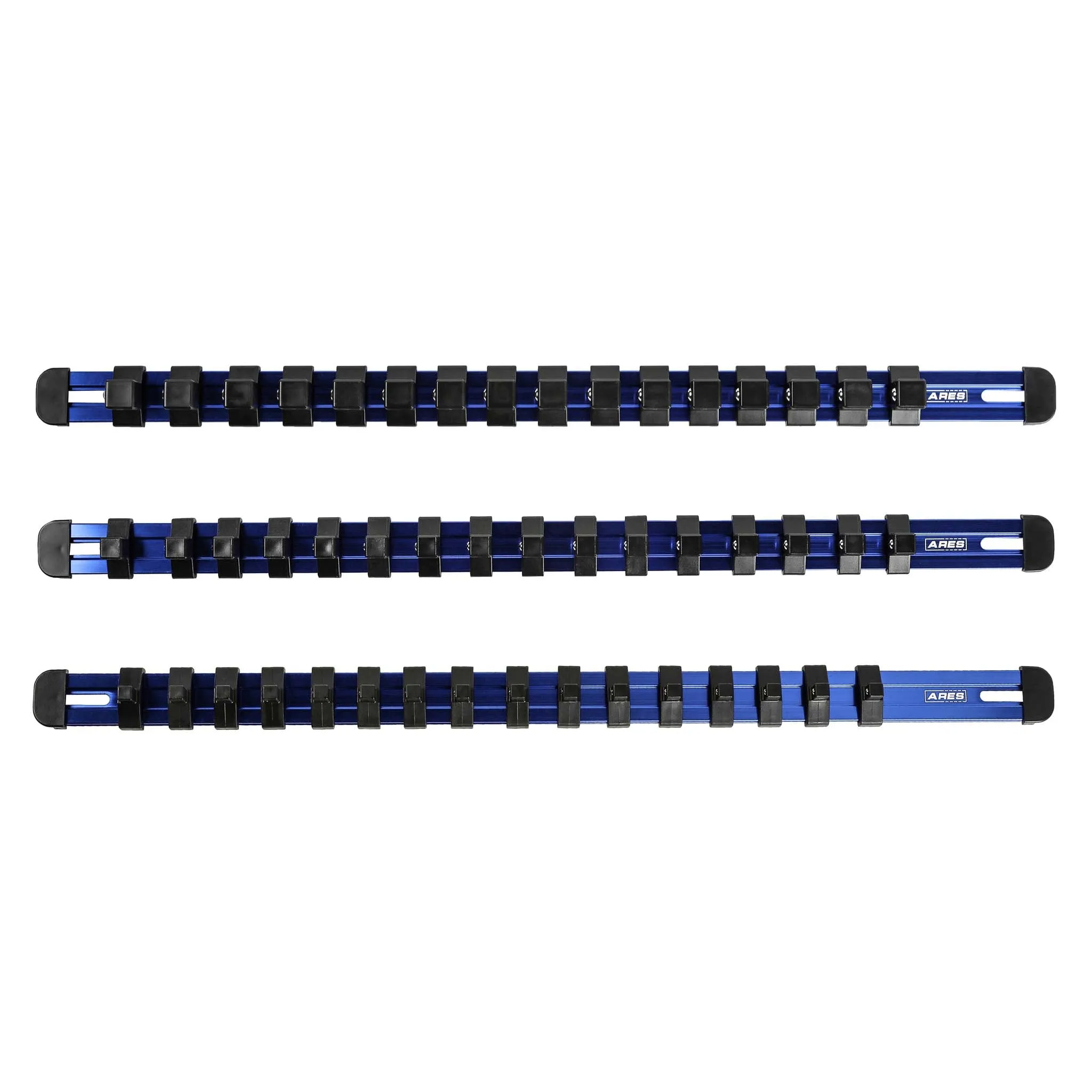 ARES 60125 - 3-Piece Blue 17-Inch Aluminum Socket Rail Set with Locking End Caps