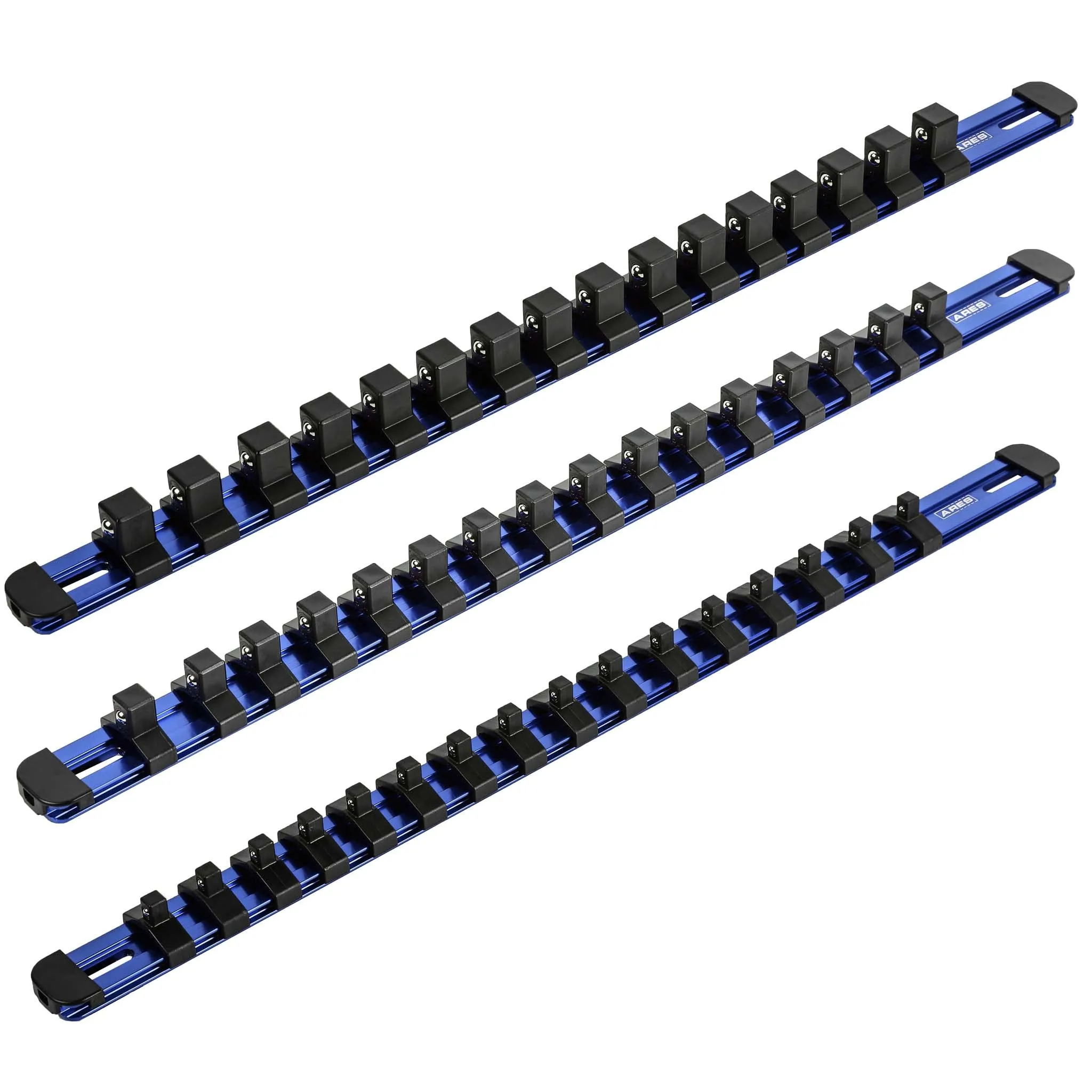 ARES 60125 - 3-Piece Blue 17-Inch Aluminum Socket Rail Set with Locking End Caps