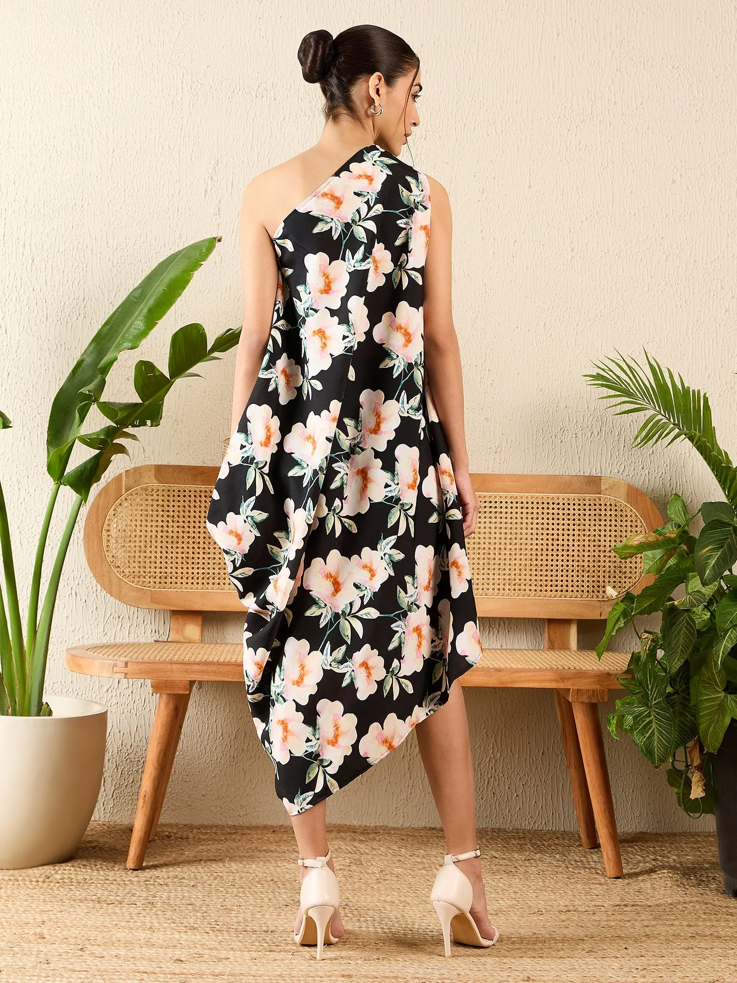 Asymmetric One-Shoulder Crepe Dress