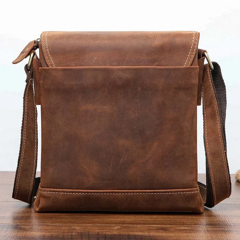 BADASS BROWN YELLOW LEATHER MEN'S 10 inches Side bag Vertical Courier Bag MESSENGER BAG FOR MEN