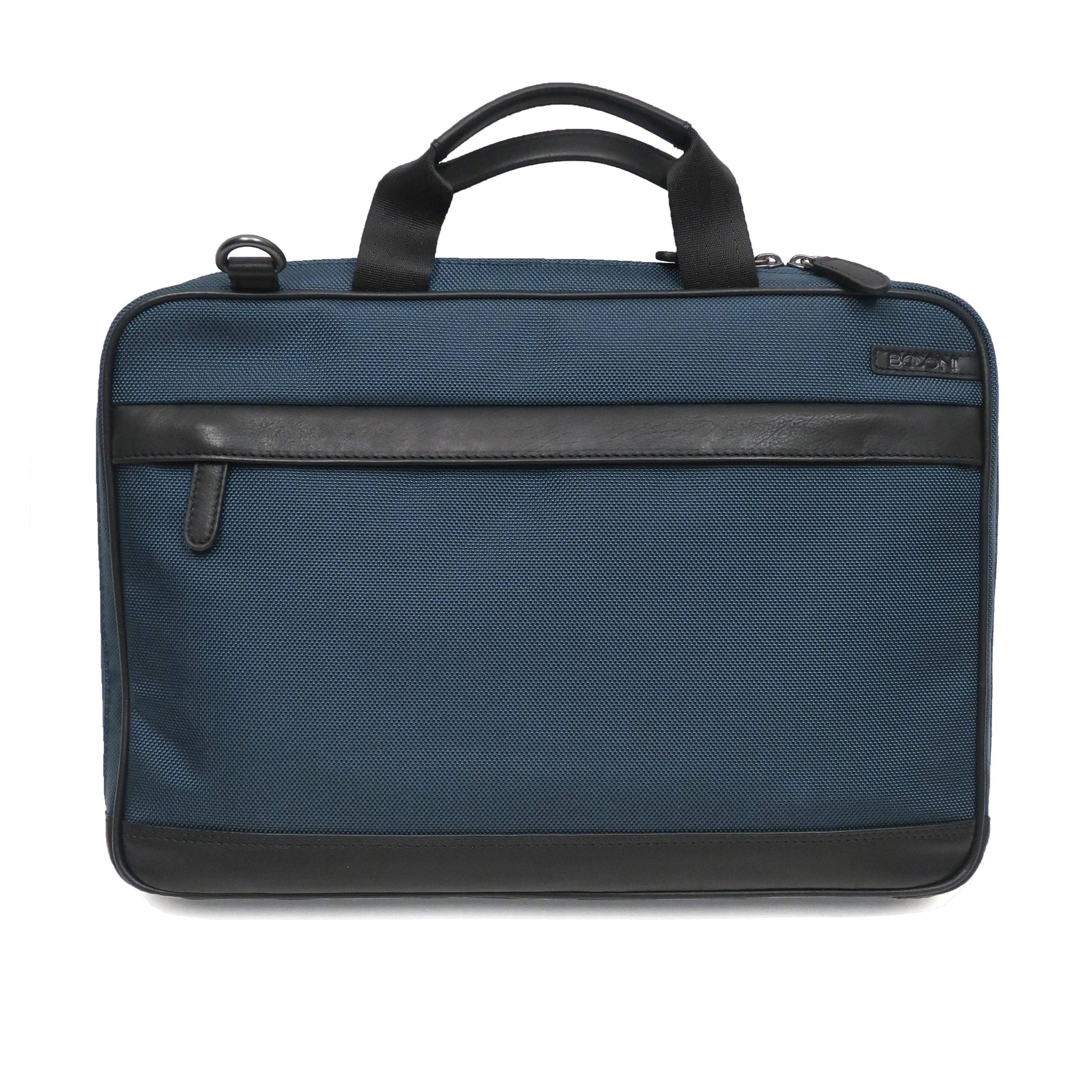 Ballistic Nylon Slim Briefcase With Nappa Leather Trim