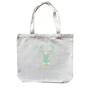 Basic Family Series Pastel Deer Green Deer With Flower Addname Canvas Bag