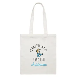 Beautiful Chic Mermaids Have More Fun with Addname White Canvas Bag