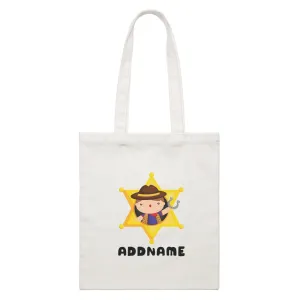 Birthday Cowboy Style Little Cowboy Holding Hoe In Star Badge Addname White Canvas Bag