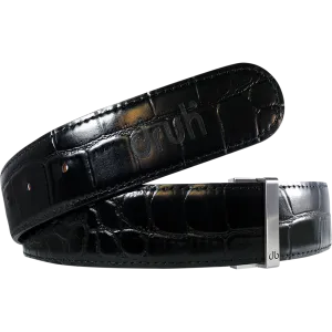 Black Crocodile Textured Leather Belt