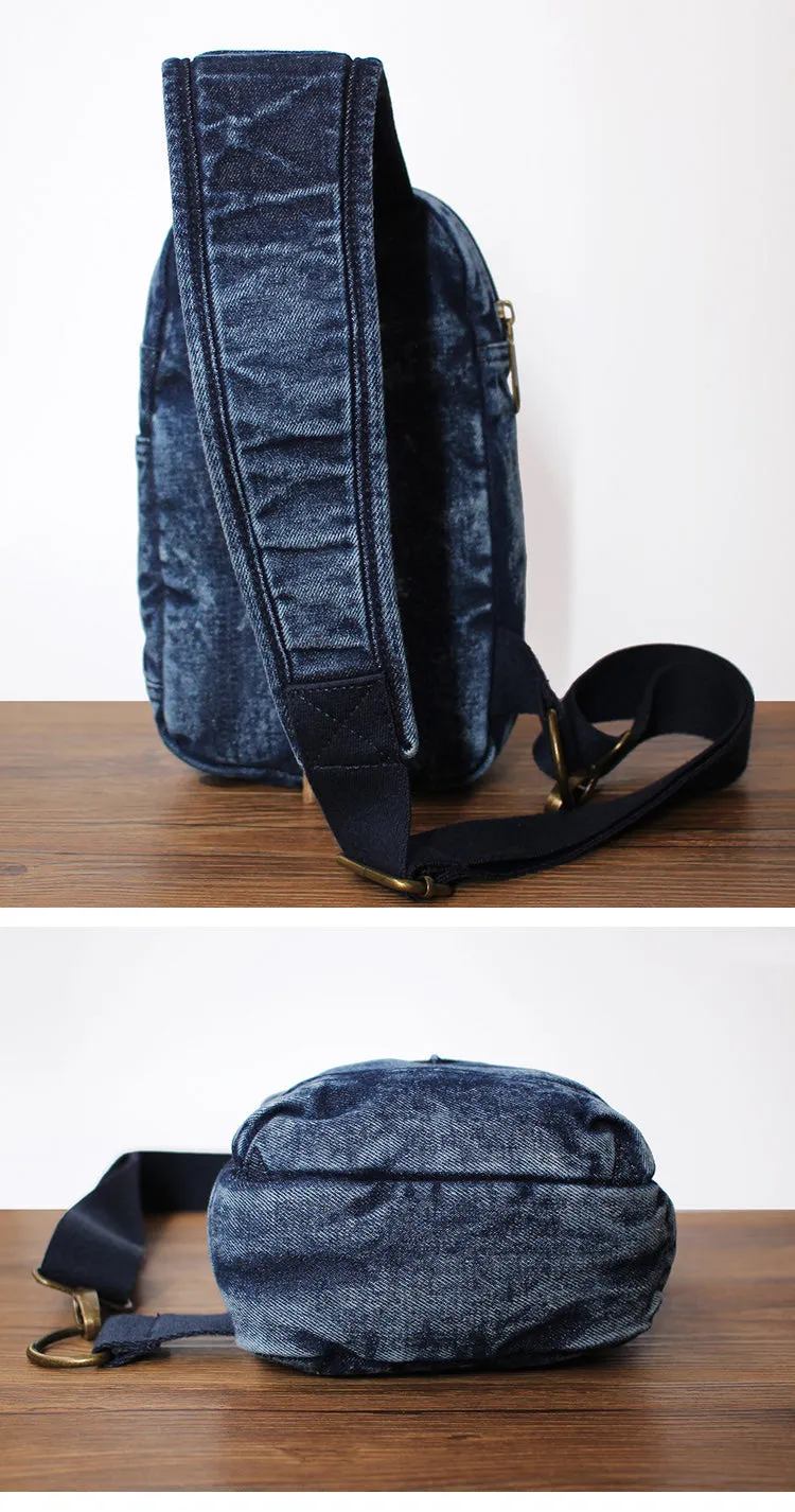 Black Denim Mens Cool Sling Bag Chest Bag Vintage Denim Sling Bag For Men