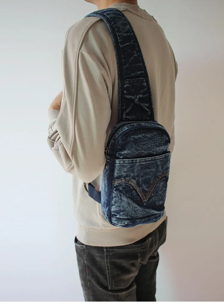 Black Denim Mens Cool Sling Bag Chest Bag Vintage Denim Sling Bag For Men