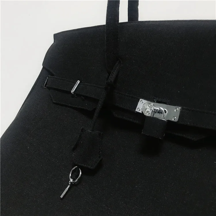 Black large-capacity canvas birkin inspired weekender travel bag