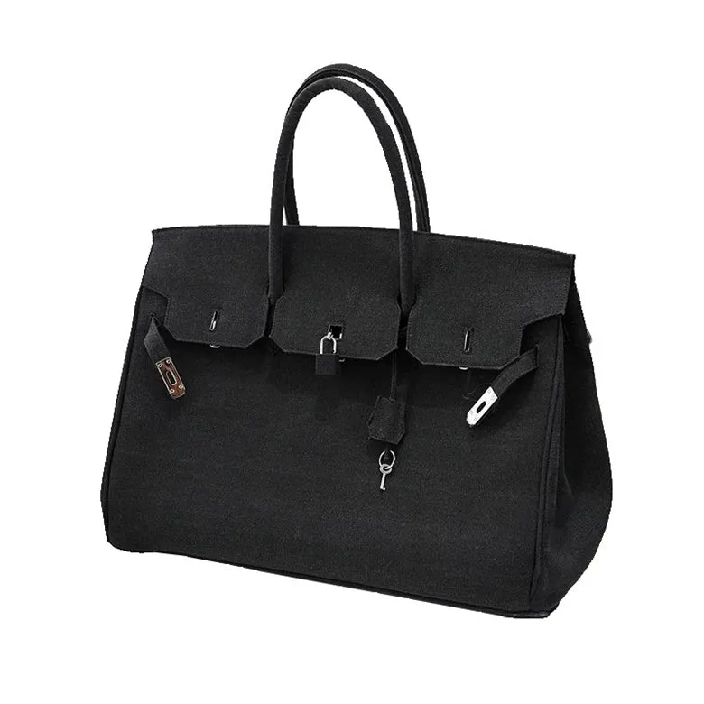 Black large-capacity canvas birkin inspired weekender travel bag