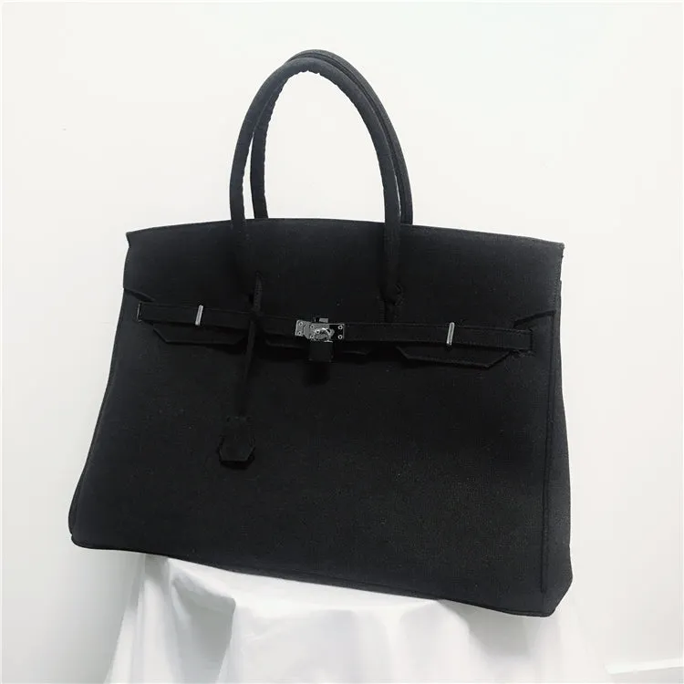 Black large-capacity canvas birkin inspired weekender travel bag