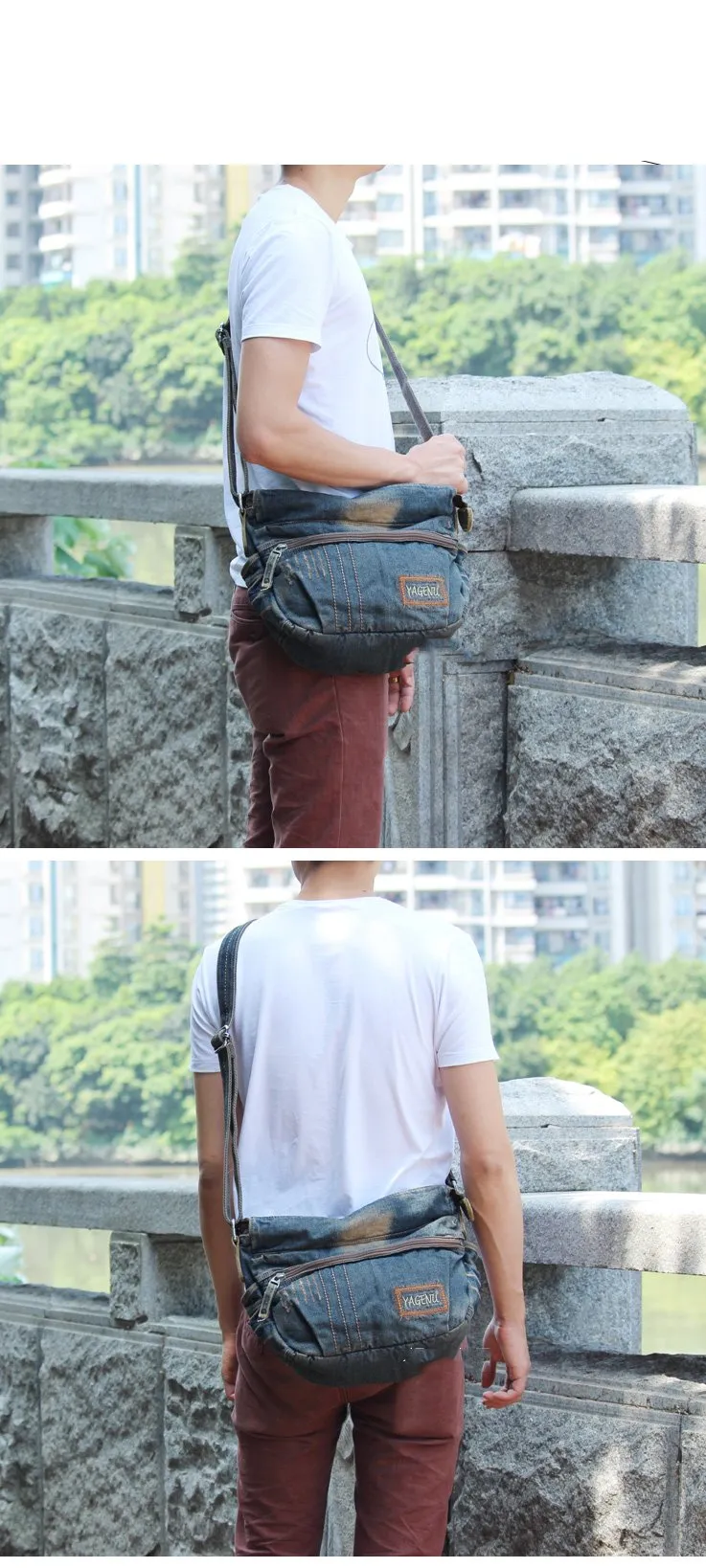 Blue Denim Mens Casual Messenger Bag Jean Side Bag Postman Bags Courier Bag For Men