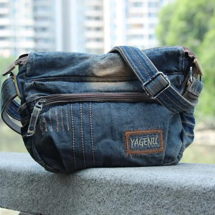 Blue Denim Mens Casual Messenger Bag Jean Side Bag Postman Bags Courier Bag For Men