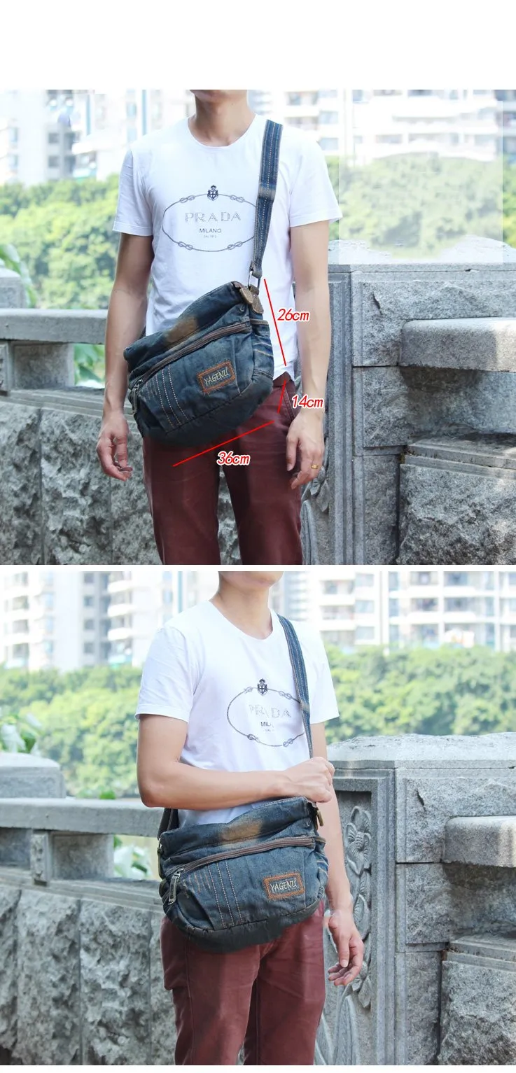 Blue Denim Mens Casual Messenger Bag Jean Side Bag Postman Bags Courier Bag For Men