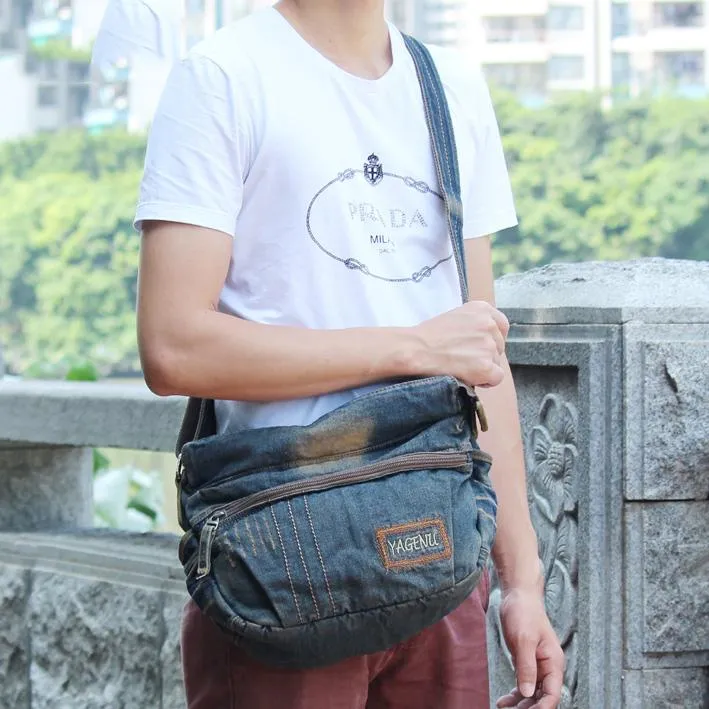 Blue Denim Mens Casual Messenger Bag Jean Side Bag Postman Bags Courier Bag For Men