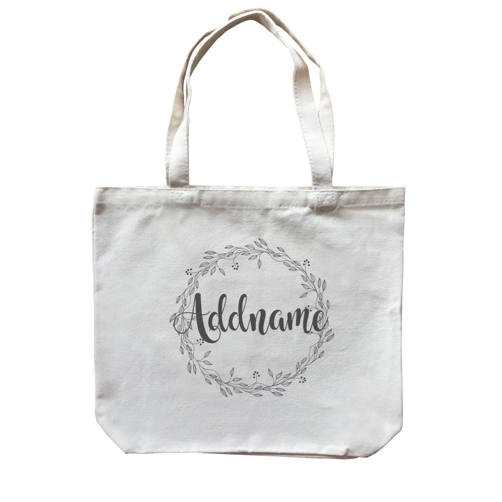 Bridesmaid Monochrome Floral Wreath Addname Canvas Bag