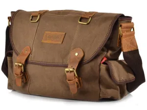 Brown Canvas & Leather Messenger Bag