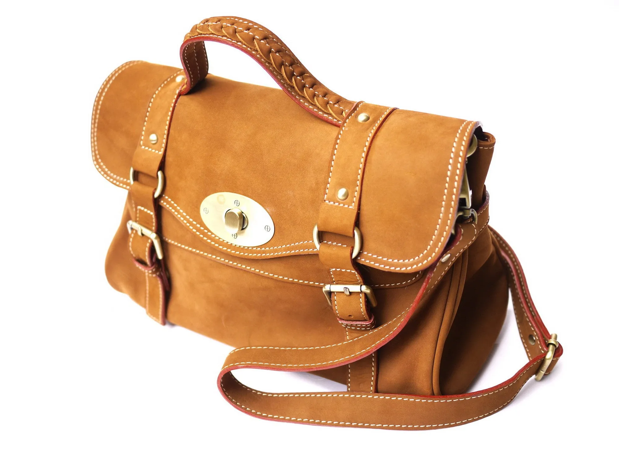 Brown Stone Leather Bag Elexa Satchel Natural Tan Nubuck