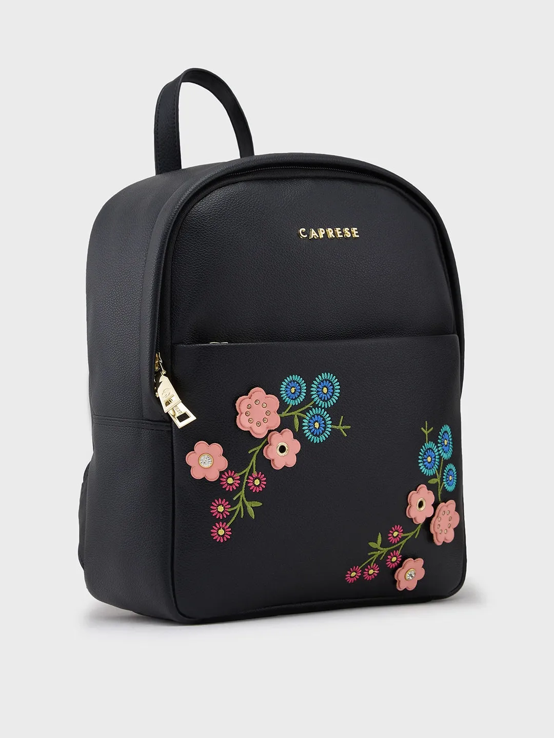 Caprese Erica Fashion Backpack Embroidery Medium Black