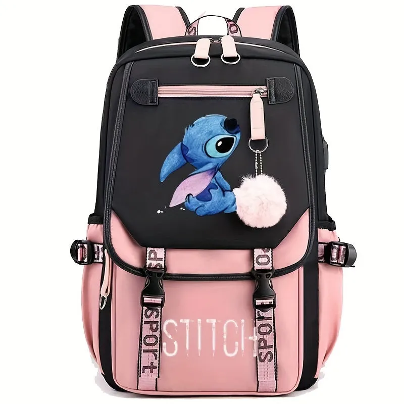 Cartoon Stitch Backpack with USB Charging Port – Perfect School Bag for Students