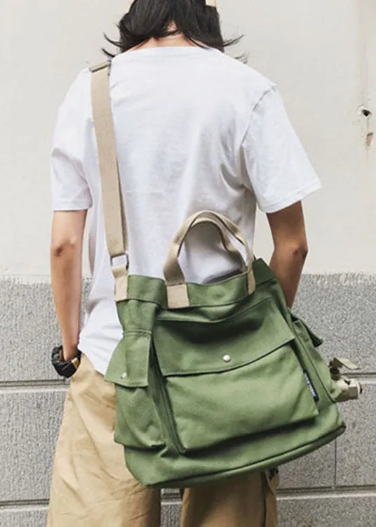 Casual Green Solid Canvas Messenger Bag