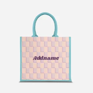 Checkered Series Half Lining Jute Bag - Purple Light Blue