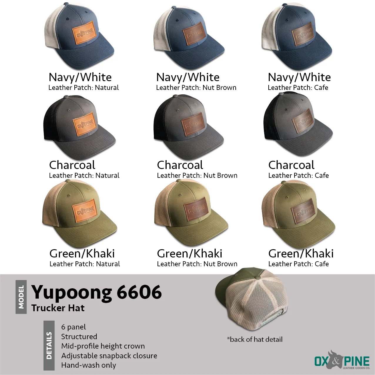 Cheery Mishaps - Leather Patch Trucker Style Hats - 30  Stamp Design Options